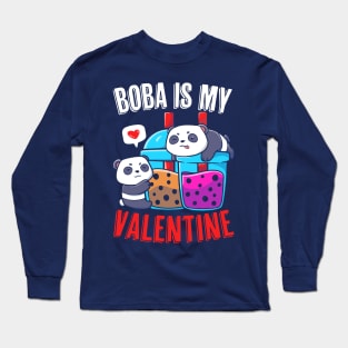 Boba Is My Valentine Funny Kawaii Panda Valentine's Day Long Sleeve T-Shirt